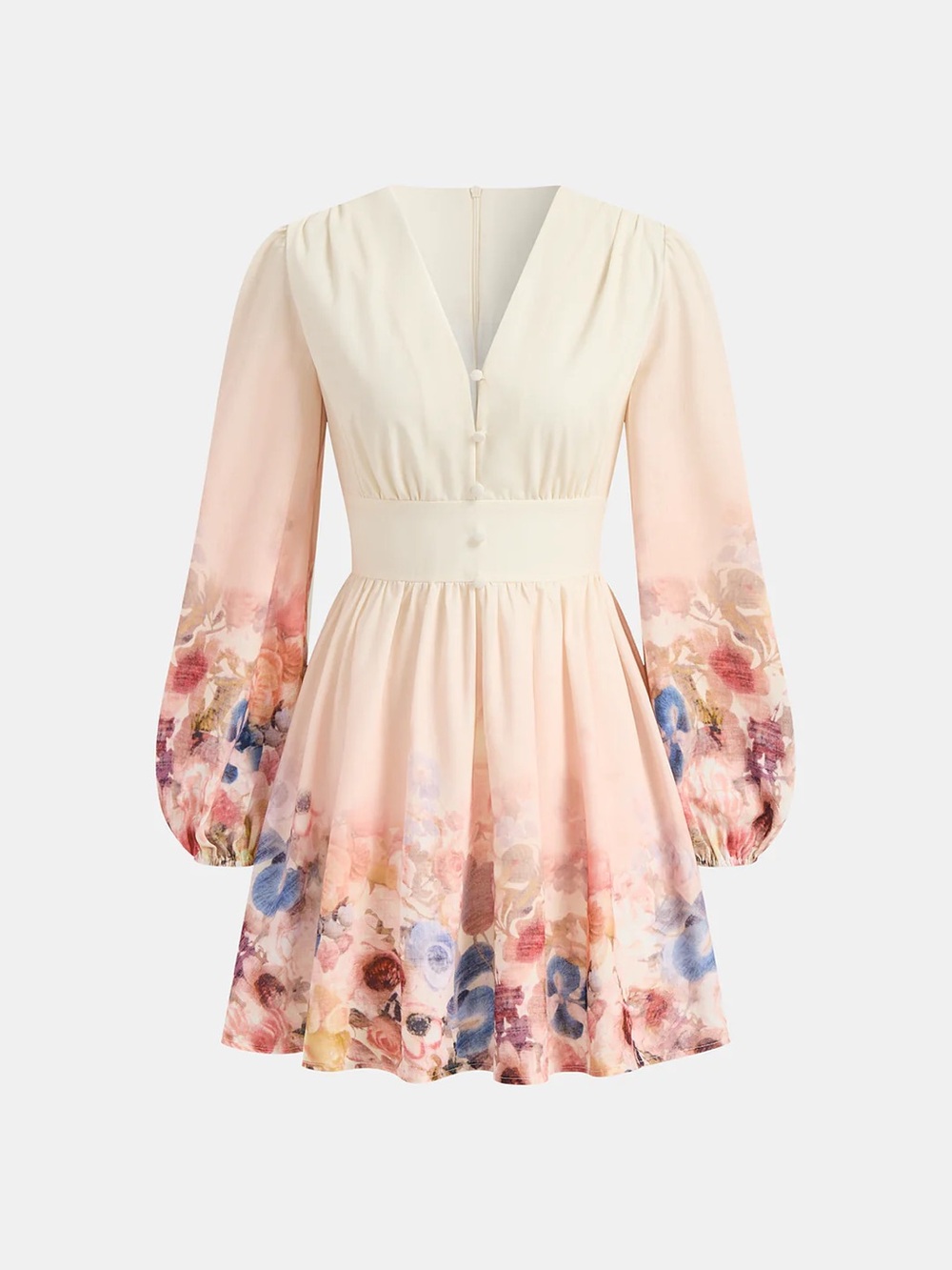 Commense Floral Print V-Neck Long Sleeve Wedding Guest Dress NEW Large